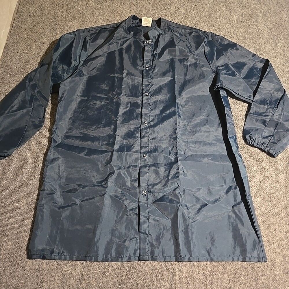 Vintage META Rain Jacket Mens Large Blue Snap Front Long Made USA